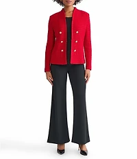 Ming Wang x Tanya Foster Tailored Tonal Eyelash Tweed Knit Long Sleeve Jacket