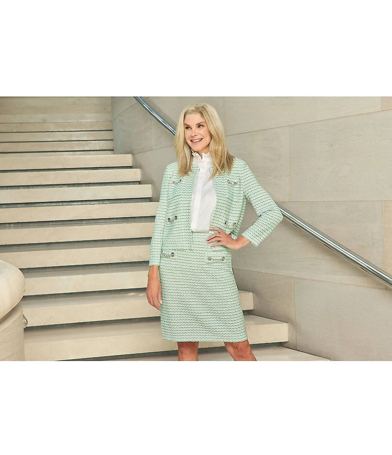 Ming Wang x Tanya Foster Textured Stitch Knit Chain Trim Pull-On Skirt