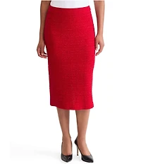 Ming Wang x Tanya Foster Tonal Eyelash Tweed Knit Midi Pencil Skirt