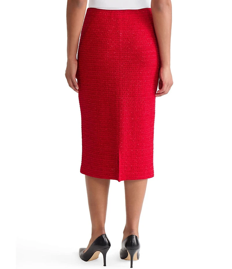 Ming Wang x Tanya Foster Tonal Eyelash Tweed Knit Midi Pencil Skirt
