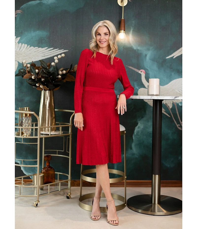 Ming Wang x Tanya Foster Tonal Stitch Knit Fit-And-Flare Dress