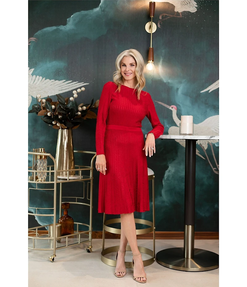 Ming Wang x Tanya Foster Tonal Stitch Knit Fit-And-Flare Dress