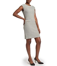Ming Wang x Tanya Foster Tweed Knit Round Neck Cap Sleeve Sheath Dress