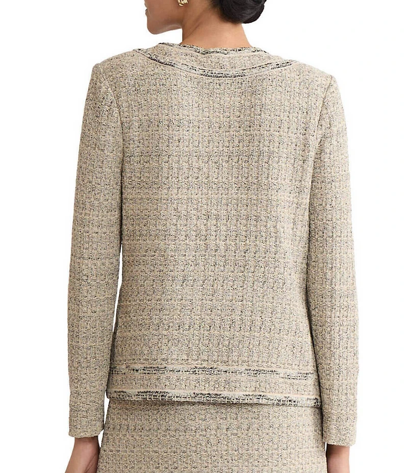 Ming Wang x Tanya Foster Tweed Knit V-Neck Long Sleeve Double Breasted Jacket