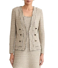 Ming Wang x Tanya Foster Tweed Knit V-Neck Long Sleeve Double Breasted Jacket