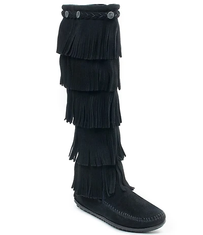 Minnetonka 5-Layer Fringe Braid Ornamented Suede Boots