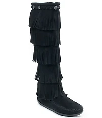 Minnetonka 5-Layer Fringe Braid Ornamented Suede Boots