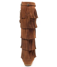 Minnetonka 5-Layer Fringe Braid Ornamented Suede Boots