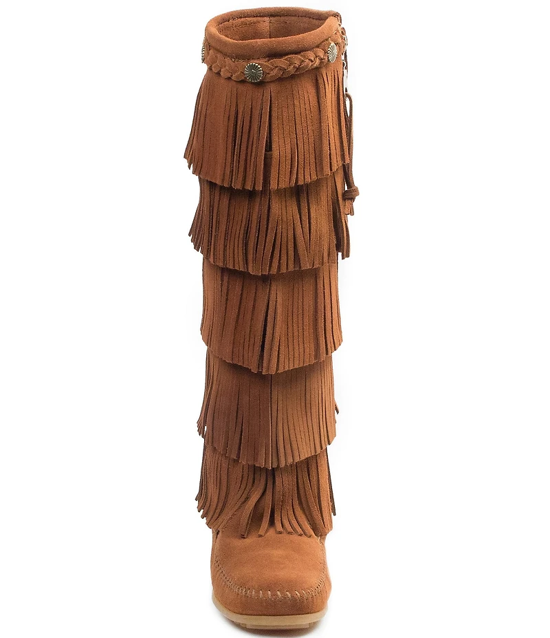 Minnetonka 5-Layer Fringe Braid Ornamented Suede Boots