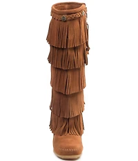 Minnetonka 5-Layer Fringe Braid Ornamented Suede Boots