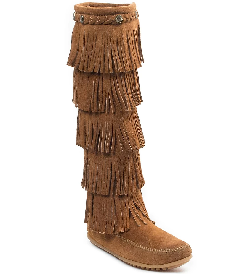 Minnetonka 5-Layer Fringe Braid Ornamented Suede Boots