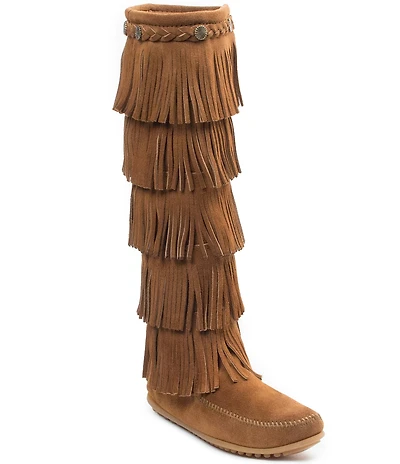 Minnetonka 5-Layer Fringe Braid Ornamented Suede Boots
