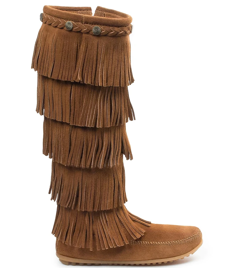Minnetonka 5-Layer Fringe Braid Ornamented Suede Boots