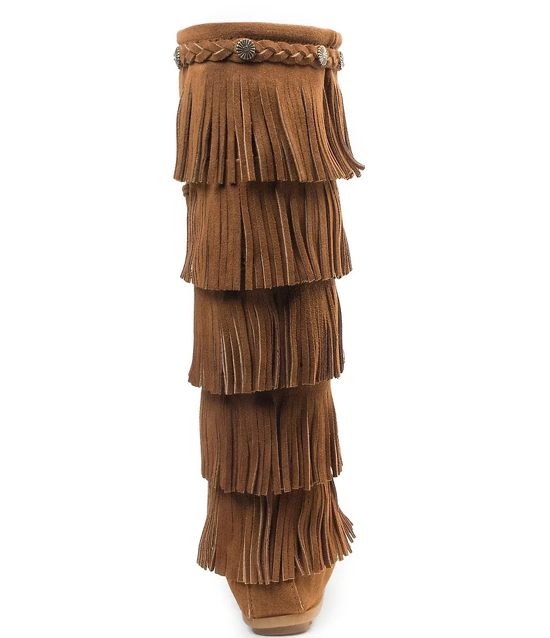 Minnetonka 5-Layer Fringe Braid Ornamented Suede Boots