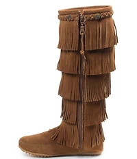 Minnetonka 5-Layer Fringe Braid Ornamented Suede Boots