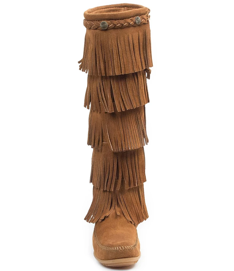 Minnetonka 5-Layer Fringe Braid Ornamented Suede Boots