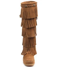 Minnetonka 5-Layer Fringe Braid Ornamented Suede Boots