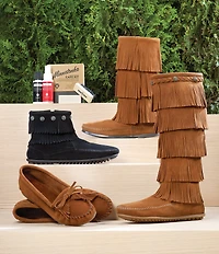 Minnetonka 5-Layer Fringe Braid Ornamented Suede Boots