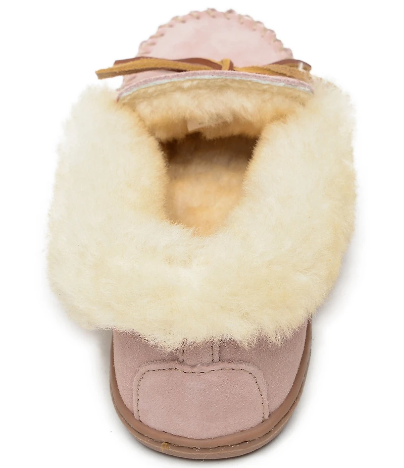 Minnetonka Alpine Bow Detail Suede Sheepskin Slippers