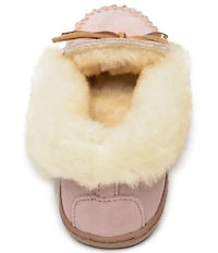 Minnetonka Alpine Bow Detail Suede Sheepskin Slippers