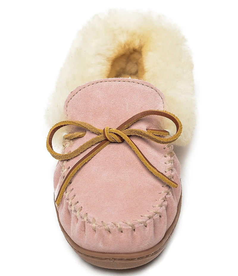 Minnetonka Alpine Bow Detail Suede Sheepskin Slippers