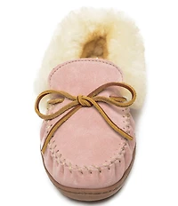 Minnetonka Alpine Bow Detail Suede Sheepskin Slippers