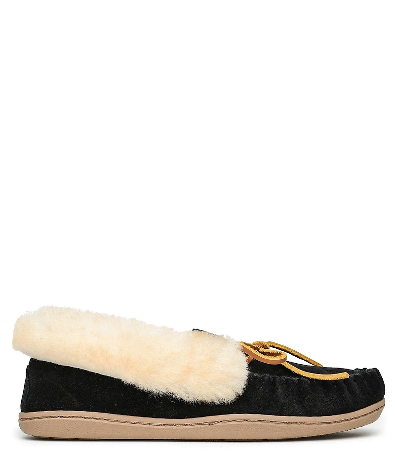 Minnetonka Alpine Bow Detail Suede Sheepskin Slippers
