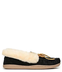 Minnetonka Alpine Bow Detail Suede Sheepskin Slippers