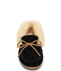 Minnetonka Alpine Bow Detail Suede Sheepskin Slippers