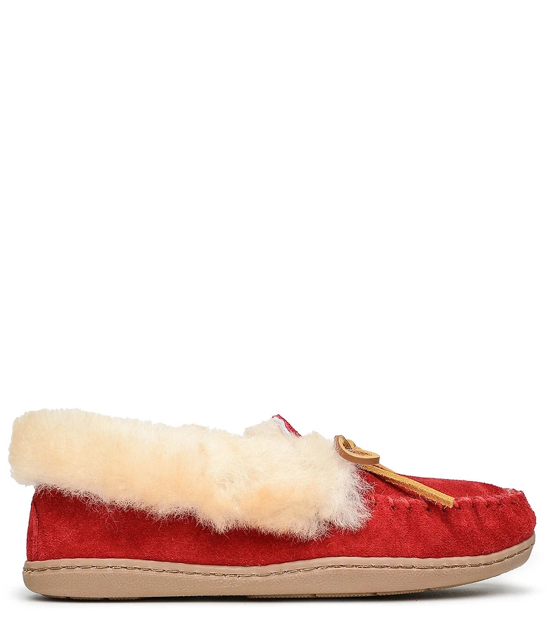 Minnetonka Alpine Bow Detail Suede Sheepskin Slippers