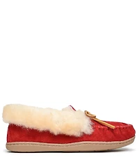 Minnetonka Alpine Bow Detail Suede Sheepskin Slippers