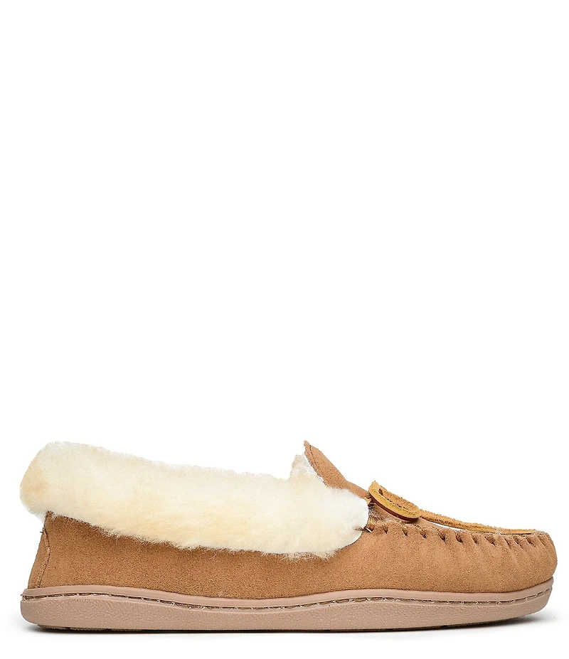 Minnetonka Alpine Bow Detail Suede Sheepskin Slippers