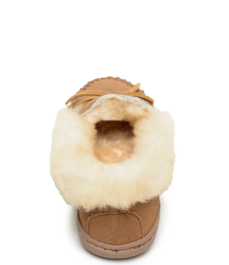 Minnetonka Alpine Bow Detail Suede Sheepskin Slippers