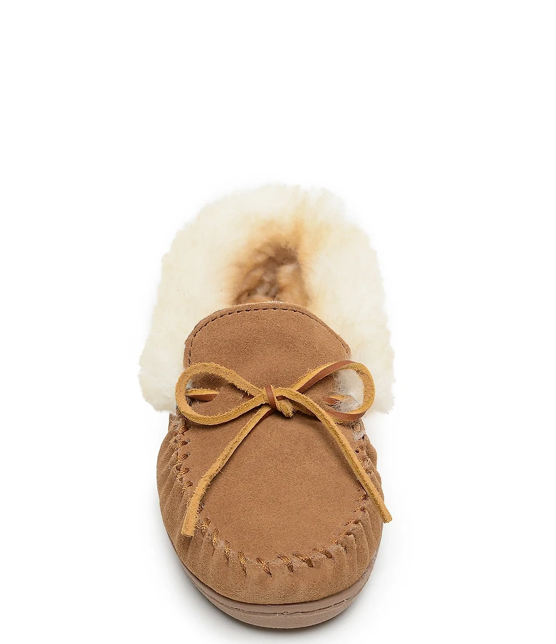 Minnetonka Alpine Bow Detail Suede Sheepskin Slippers