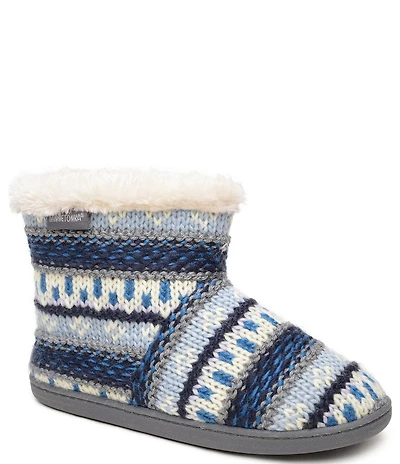 Minnetonka Betty Striped Faux Fur Bootie Slippers