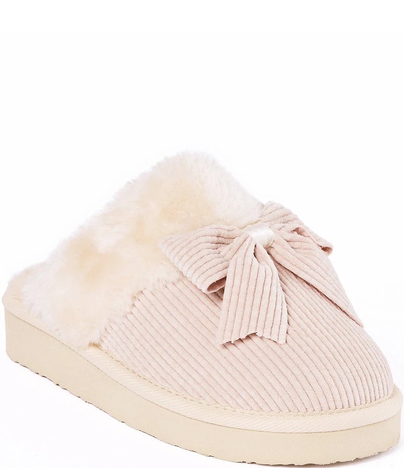 Minnetonka Bow Scuff Faux Fur Lined Mule Slippers