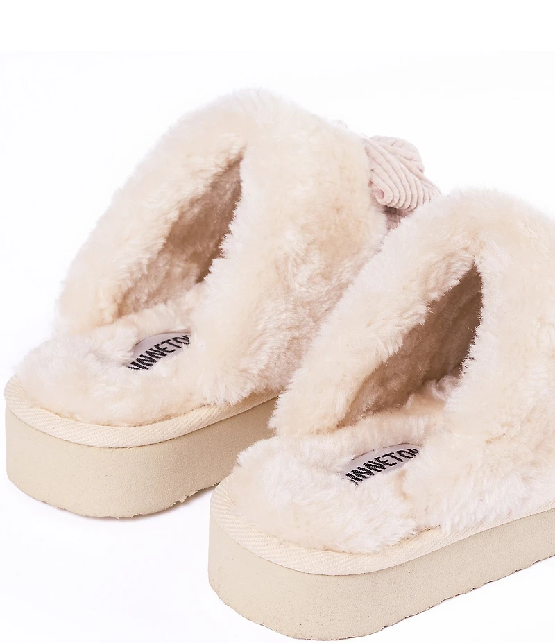 Minnetonka Bow Scuff Faux Fur Lined Mule Slippers