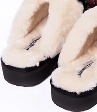 Minnetonka Bow Scuff Faux Fur Lined Tartan Plaid Mule Slippers
