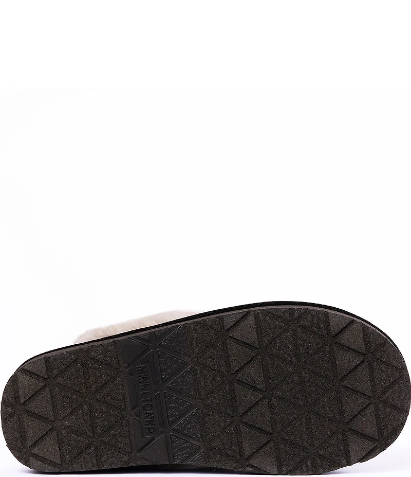 Minnetonka Bow Scuff Faux Fur Lined Tartan Plaid Mule Slippers