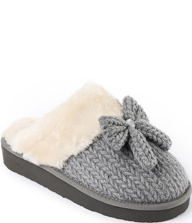 Minnetonka Bowelle Scuff Knit Faux Fur Lined Mule Slippers at