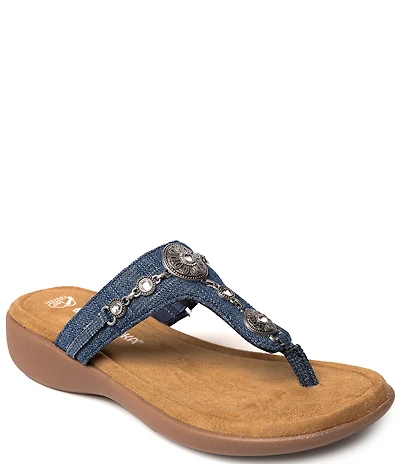 Minnetonka Brecca Denim Ornament Thong Sandals