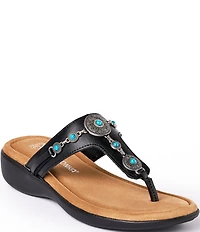 Minnetonka Brecca Leather Turquoise Ornament Thong Sandals