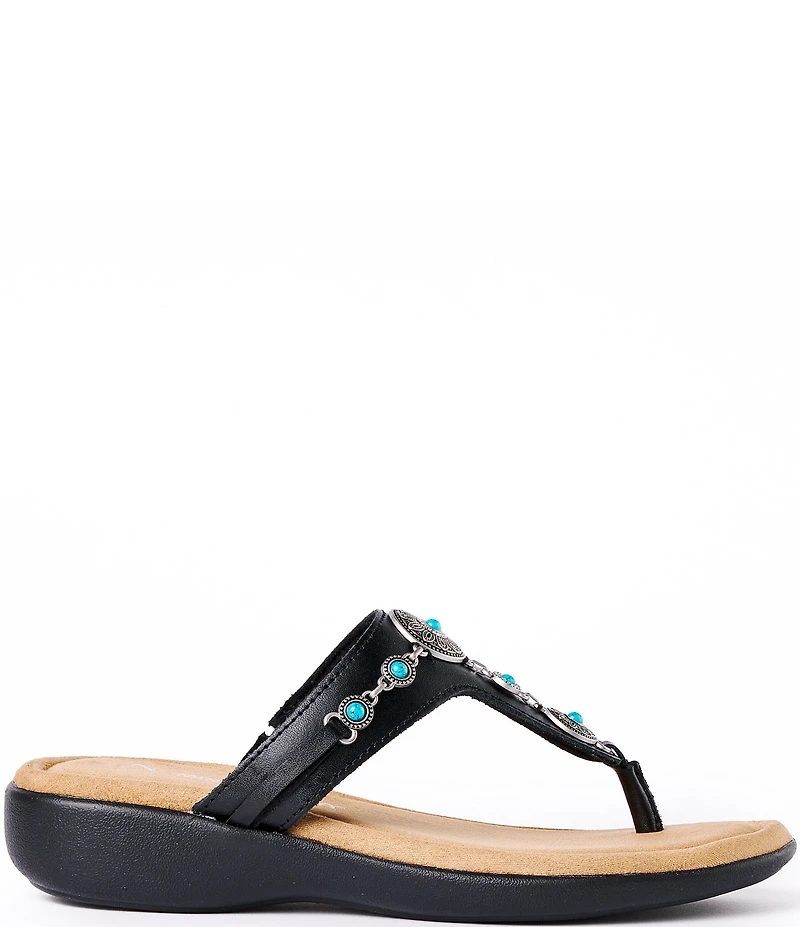 Minnetonka Brecca Leather Turquoise Ornament Thong Sandals
