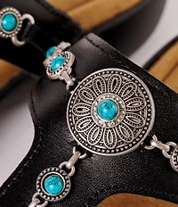 Minnetonka Brecca Leather Turquoise Ornament Thong Sandals