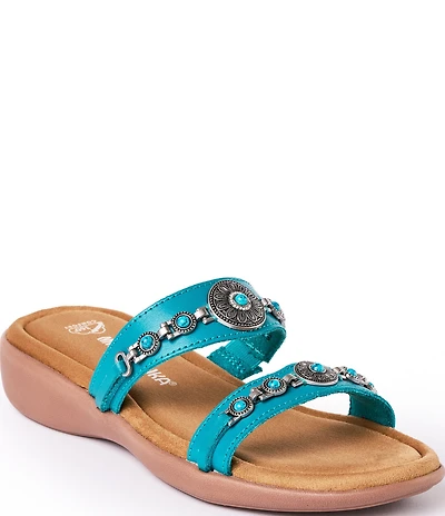 Minnetonka Brenn Leather Turquoise Ornament Thong Sandals