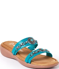 Minnetonka Brenn Leather Turquoise Ornament Thong Sandals