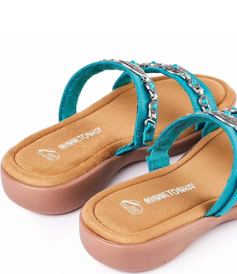 Minnetonka Brenn Leather Turquoise Ornament Thong Sandals