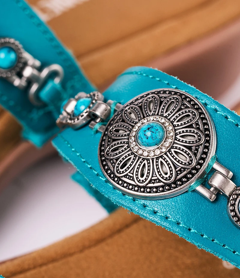 Minnetonka Brenn Leather Turquoise Ornament Thong Sandals