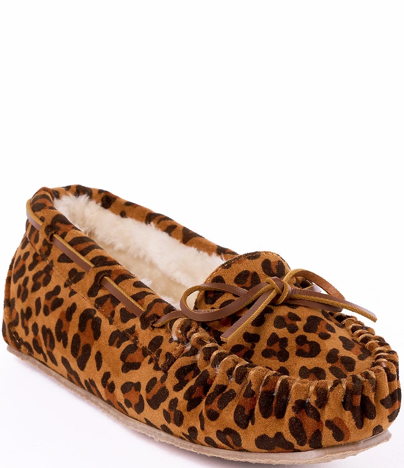 Minnetonka Cally Leopard Print Faux Fur Lined Moccasin Slippers