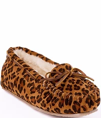 Minnetonka Cally Leopard Print Faux Fur Lined Moccasin Slippers